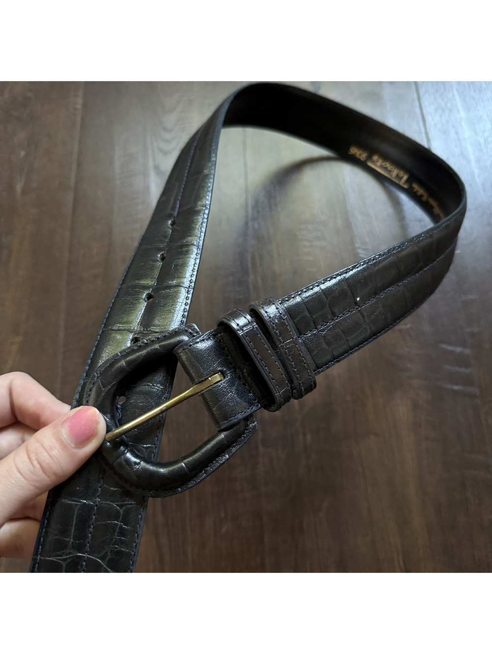 Vintage Talbots Italian Alligator Calfskin Belt Small Black Croc Leather 90s